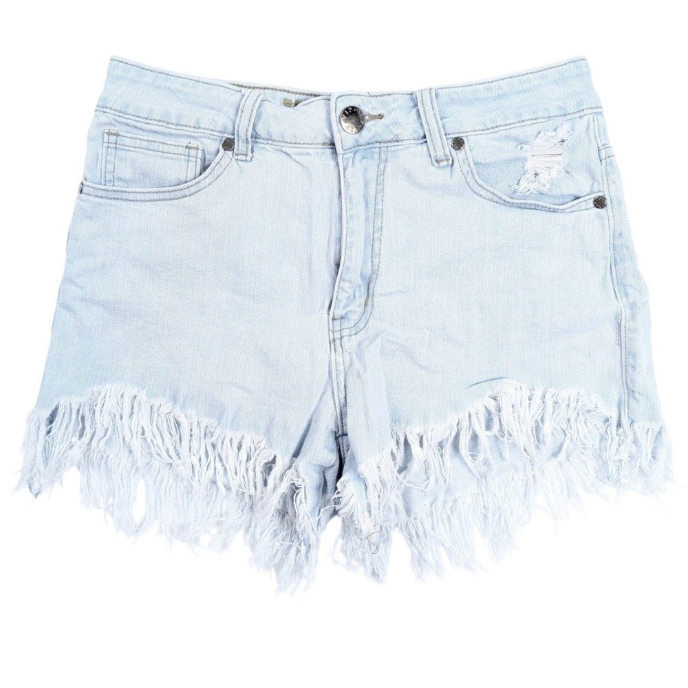 VIP Jeans Distressed Light Blue Wash Denim Fringe Hem Shorts Women's Size 5 28x3